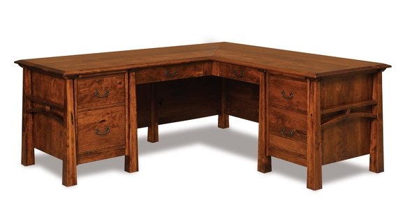 Amish Vivid L-Shaped Desk with Finished Back with Solid Wood 4 Sided Tapered Legs