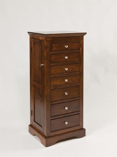 Amish 48 Barclays Deluxe Beaded Jewelry Armoire shown in Brown Maple with Old Museum Stain.