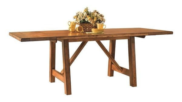 Amish Colorado Solid Wood Gathering Table shown in Brown Maple Wood with Antiquated Stain with our Colorado Bar Stools
