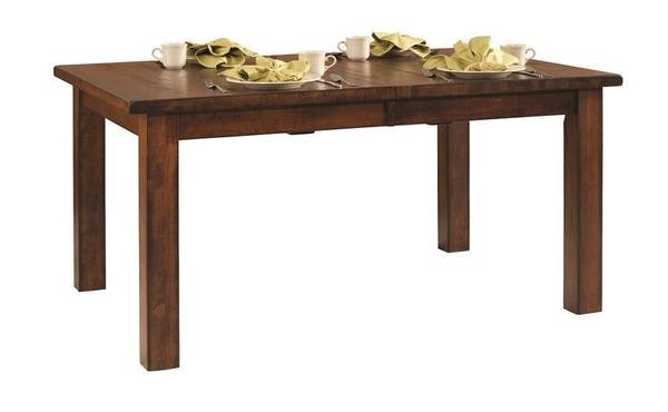 Amish Northwood Mission Leg Dining Table shown in Brown Maple Wood with Antiquated Michaels Stain