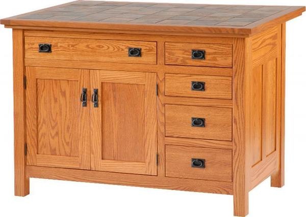 Basil Mission 48" Solid Wood Kitchen Island with Two Doors & Five Drawers