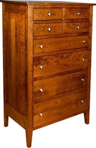 Tall Amish Chelsea highboy chest with eight drawers and solid wood construction