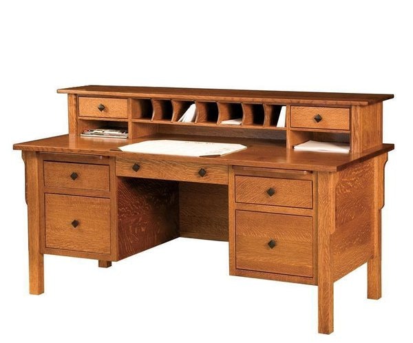 Amish Midland Mission Executive Desk with Optional Mini Storage Hutch Top