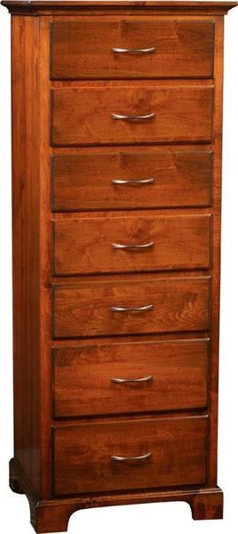 Tall Amish lingerie chest with seven slim drawers, solid hardwood build, and classic base, shown in warm brown finish.