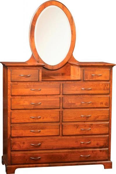 Amish Sonora Studio Dresser with Nine Drawers and Beveled Oval Mirror