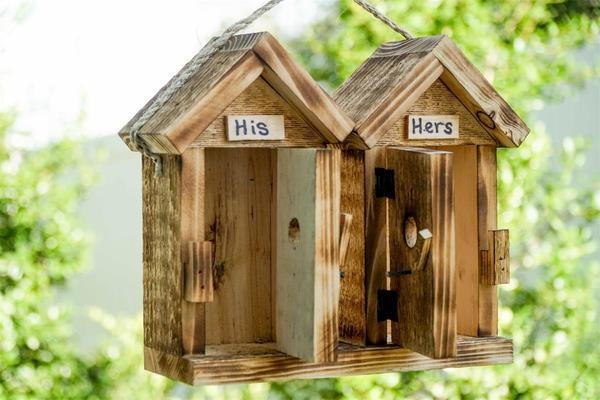 Amish Handcrafted Rustic Wood His-and-Hers Garden Bird House