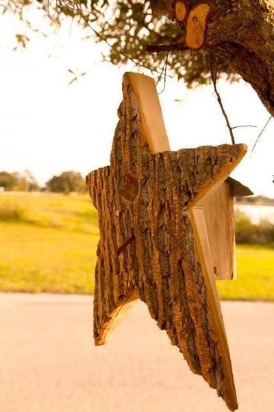Amish Handcrafted Rustic Bark Wood Star Shaped Birdhouse