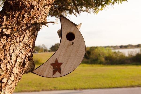 Amish Handcrafted Rustic Wood Moon Shape Birdhouse