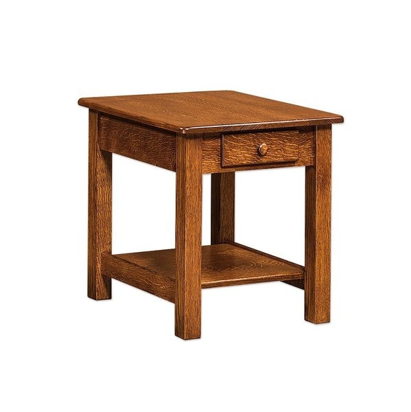 Amish Solid Wood End Table with Drawer for Living Room  22 inches Wide with 1 Storage Drawer and Bottom Shelf.
