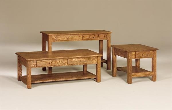 Amish Solid Wood 48 inch wide Console Table for Living Room with 2 Storage Drawers and Bottom Shelf.