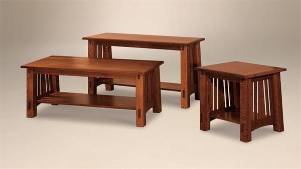 Amish Trinity 48 inches Wide Mission Sofa Table with Slatted Sides and Bottom Shelf.