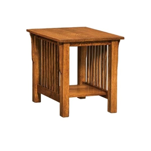 Amish Oroville Mission End Table with slatted sides and Bottom Shelf with 16 or 22 inch wide option.