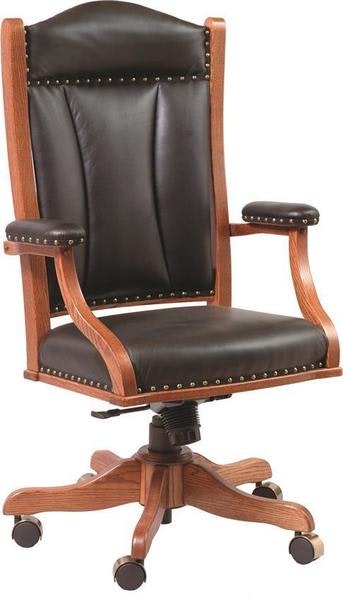 Amish Handcrafted Upholstered Executive Swivel Office Chair with Casters