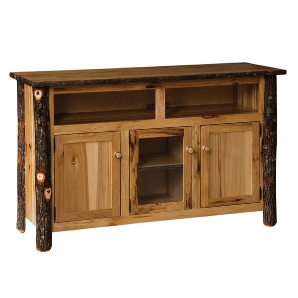 Amish Vail Rustic Hickory Log TV Cabinet with 3 Doors