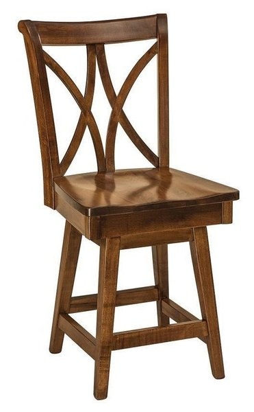 Amish Solid Wood Double Cross Back Swivel Counter and Bar Stool