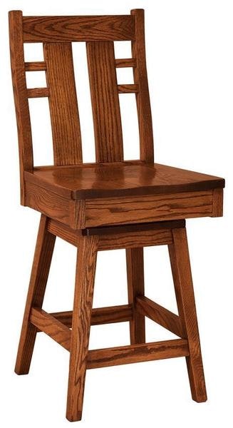Amish Solid Wood Mission High Back Swivel Counter and Bar Stool