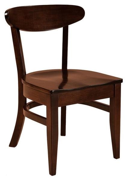 This mid-century-modern style Amish Luckenbach Dining Chair is built from solid wood and shown in brown maple with an acres stain finish.