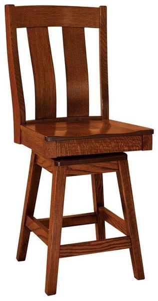 Amish Solid Wood Theo Curved Slat Back Swivel Counter and Bar Stool
