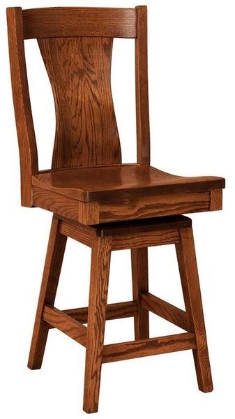 Amish Long Beach Solid Wood Splat Back Counter and Bar Stool with Swivel