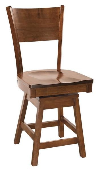 Amish Ridgewood Swivel Barstool With Solid Wood Plank Back Open Lower Back