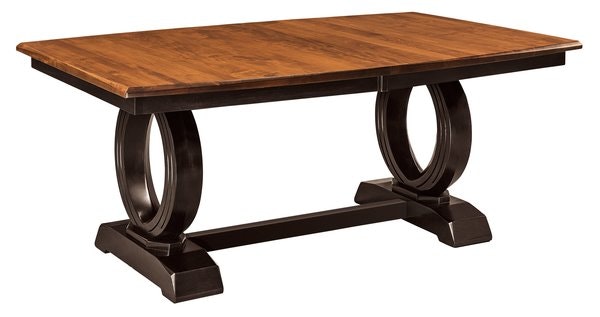 Amish Handcrafted Stockton Dining Table with Unique Ring Pedestals