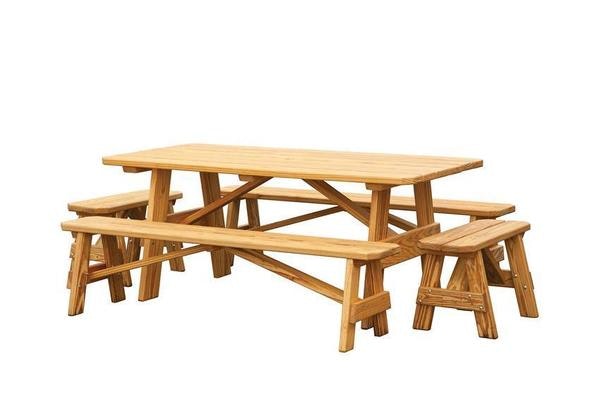 Amish Pine Outdoor 5 Piece Picnic Table Set with Benches