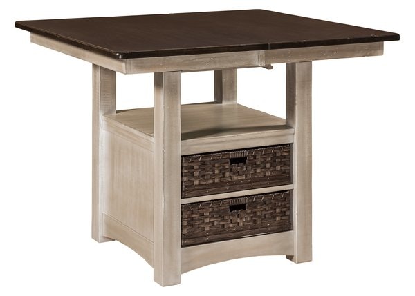 Amish Santa Ana Cabinet Dining Table shown in Brown Maple with Weathered Black Stain and Washed Gray Stain Base