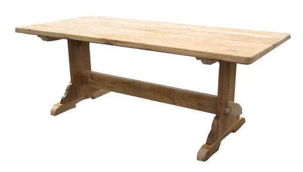 American Salvaged Barnwood Trestle Table with Breadboard Ends