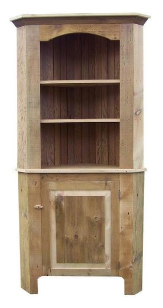 Amish Farmhouse Reclaimed Barnwood Corner Hutch Cabinet