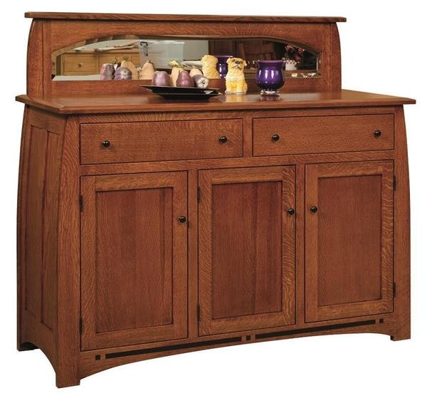 Amish Spring Lake Mission Sideboard with Three Doors and Two Drawers in Quarter Sawn White Oak with a Michaels Cherry Finish