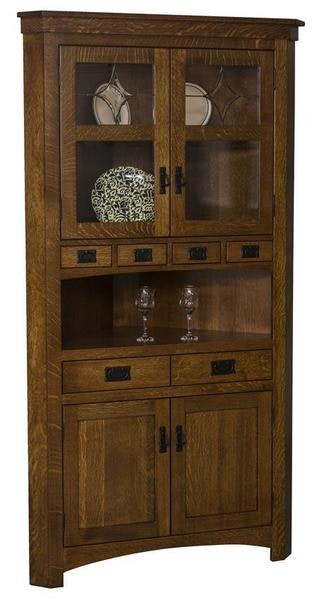 Amish Harwich Solid Wood Corner Hutch Cabinet
