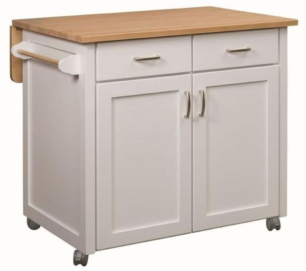 Amish Rolling Utility Drop Leaf Kitchen Island with 2 Drawers, 2 Doors, and Towel Bar