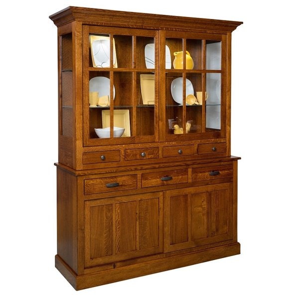 Amish 60" Hardwood Hutch and Sideboard Cabinet with Plinth Base