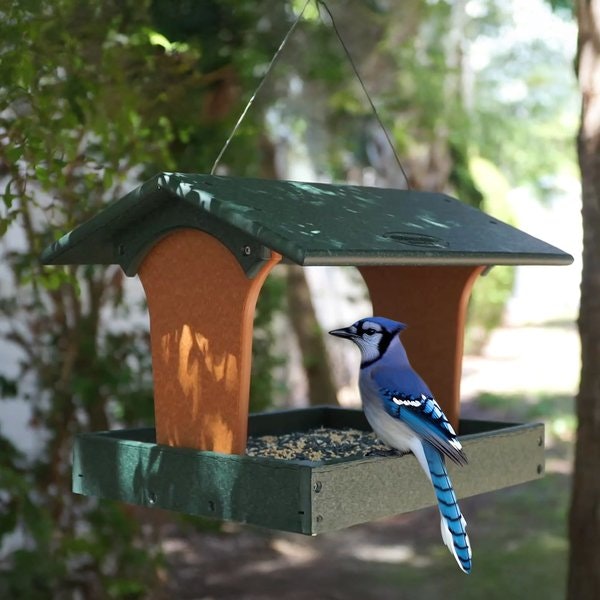 Amish Poly Lumber Fly Thru Bird Feeder Hanging or Post Style
