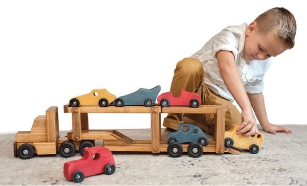 Amish Wooden Toy Carrier Truck with 6 Cars