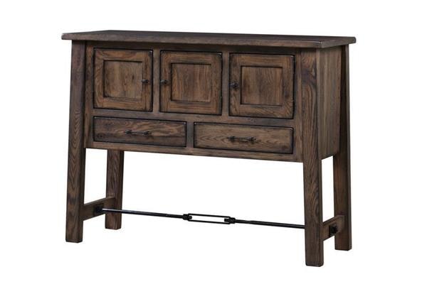 Amish Hankinson 54 Solid Wood Dining Sideboard shown in Oak Wood with Antiquated Antique Slate Stain and Rough Sawn Top.