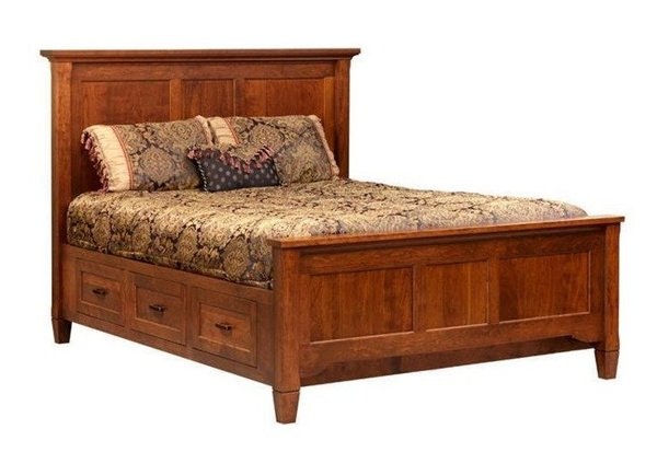 Amish Jamesport Solid Wood Platform Bed with Storage Drawers