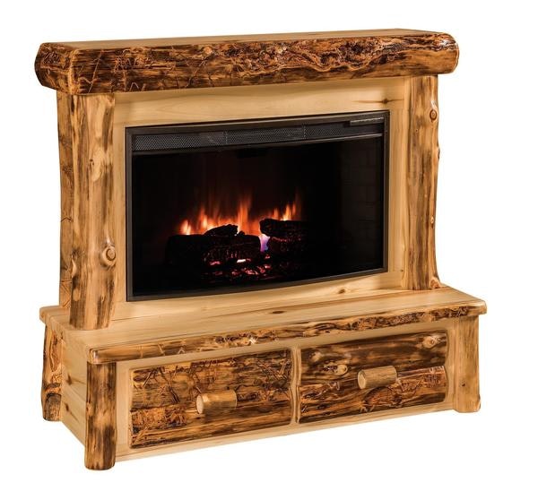 Amish Rustic Log Mantel with Electric Fireplace
