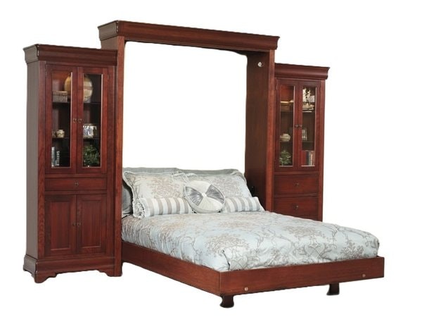 Amish San Marco Solid Wood Murphy Bed with Optional Side Bookcases
