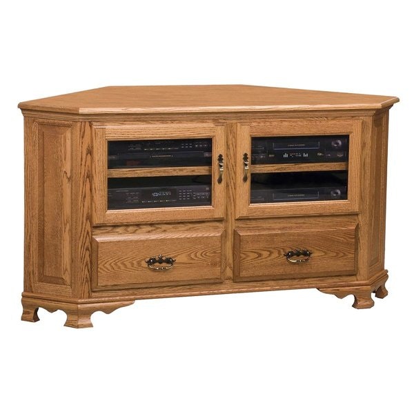 The Traditional Style Cochran Corner TV Stand Handcrafted From Oak Wood with Natural Finish