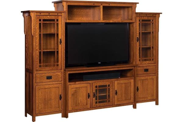 The Mission Style Rockford Wall Unit Handcrafted From Oak Wood with Michaels Cherry Finish