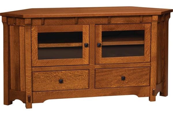 Amish Selba Mission Solid Wood Corner TV Cabinet
