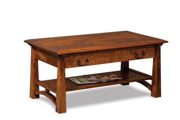Amish 42 Wide Vivid Coffee Table with Drawer and Bottom Shelf