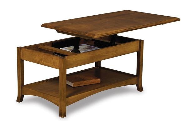 Amish 42 Wide Marvel Coffee Table with Lifting Top with Recessed Storage Under Top