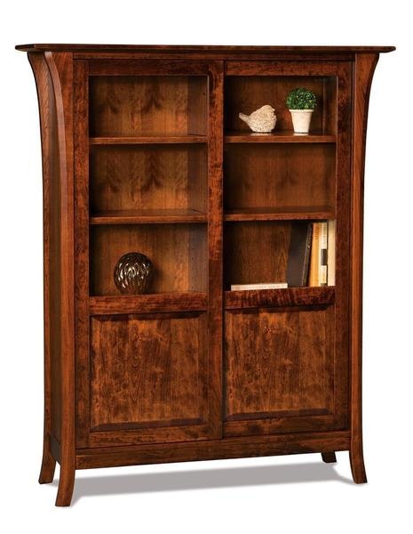 Amish 54 Wide Genesis Bookcase with Sliding Glass Doors and Antique Glass