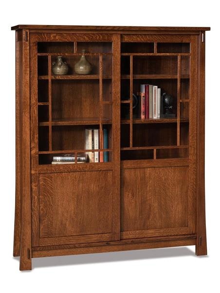Amish 54 Wide Enchant Mission Bookcase with Sliding Doors and 11 1/2 Inch Deep Shelves
