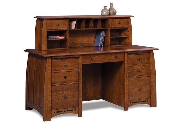 Amish 65 Wide Wood Grove Mission Executive Desk with Small Hutch Topper