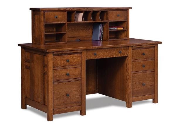 Amish 65 Wide Pure Mission Desk with Mini Bookcase Topper