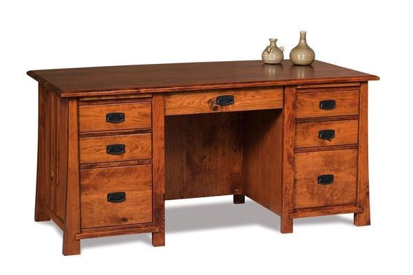Amish 64 1/4 Wide Stellar Executive Desk with Finished Back and Curved Top