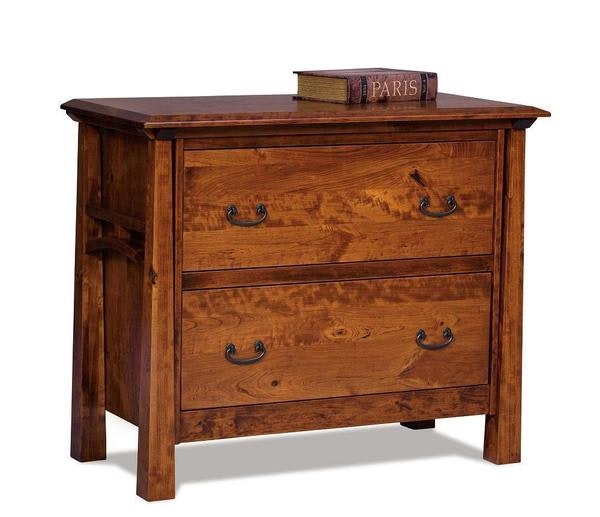 Amish Vivid 44 Lateral File Cabinet with Optional Bookcase Top shown in Rustic Cherry with Michaels Cherry